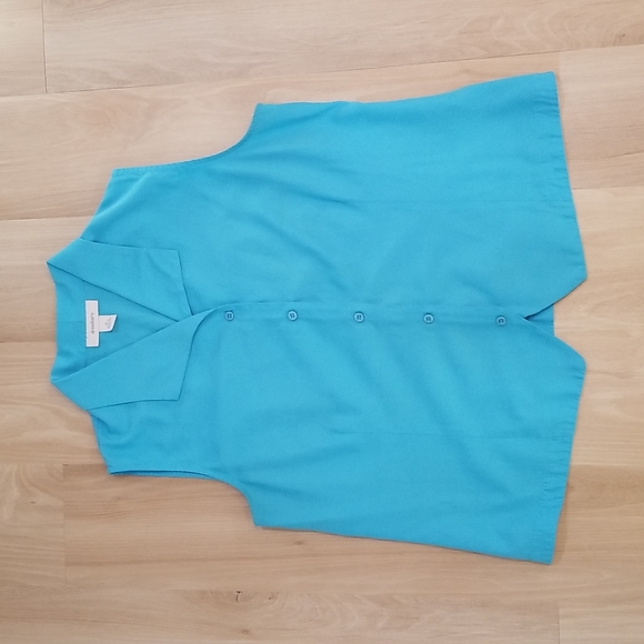 ❤️ 3/$18 SALE Dressbarn sleeveless button up blue top size L - Picture 1 of 4